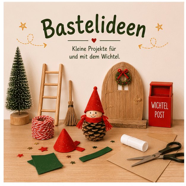 Kreative Bastelideen rund um die Wichteltür – kleine weihnachtliche DIY-Projekte für Kinder und ihren Wichtel in der Adventszeit.